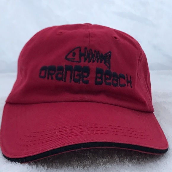 Jhats for Orange Beach Fish Logo Adjustable Red Baseball Cap - Picture 1 of 14